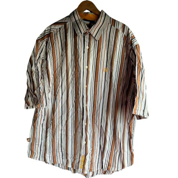 Roca Wear Embroidered Button Down Brown Stripes Short Sleeve Men's Size 3XL - Picture 1 of 7